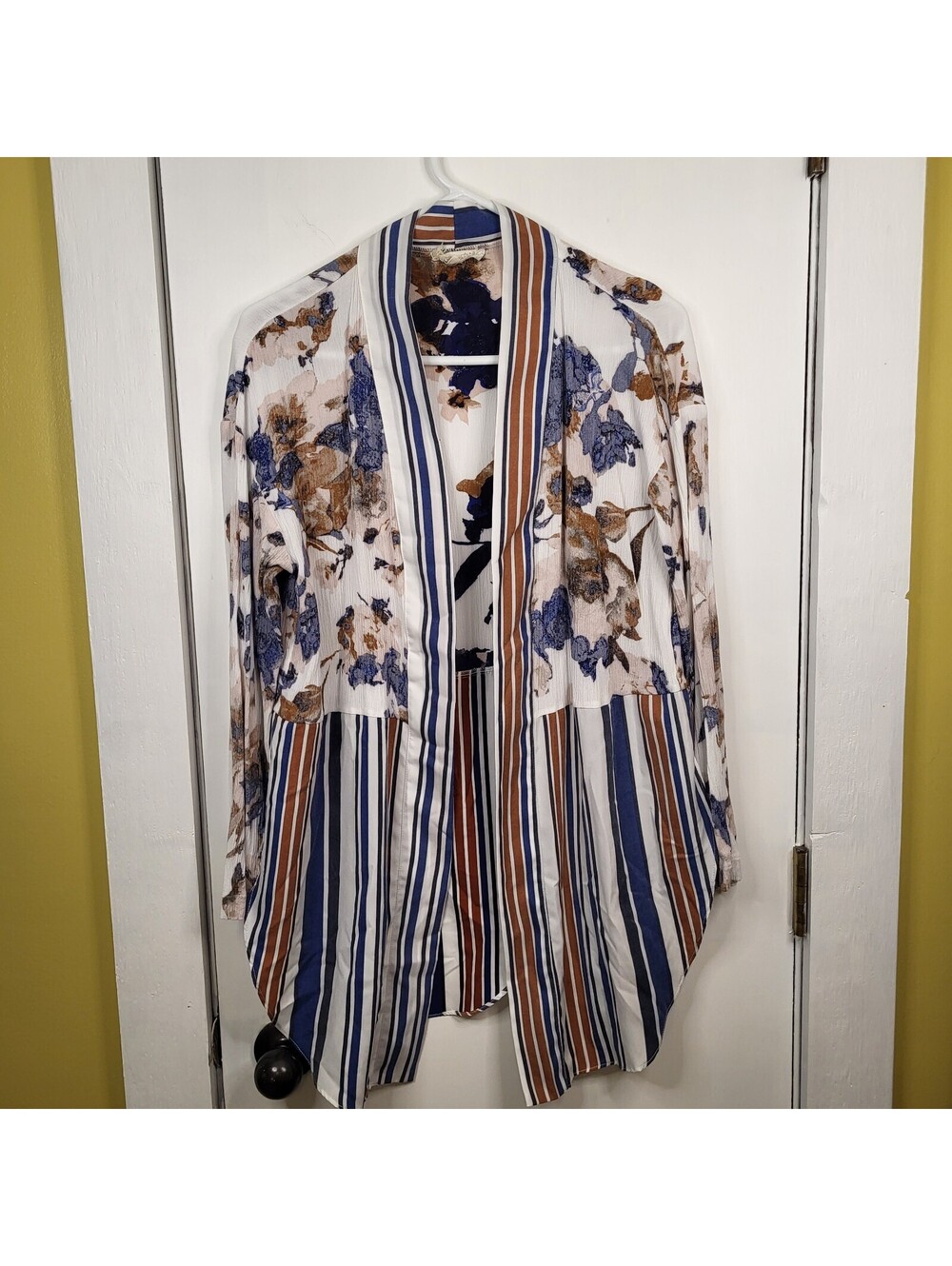 Mystree open-front cardigan top floral and striped mixed print design Large